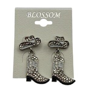 Womens Rhinestone Cowboy Boot &‎ Hat Dangle Earrings Western Country